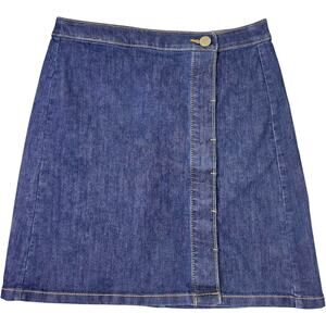 LOFT Denim Wrap Skirt Size 0 Petite Blue Jean Skirt A Line Button Front Mini